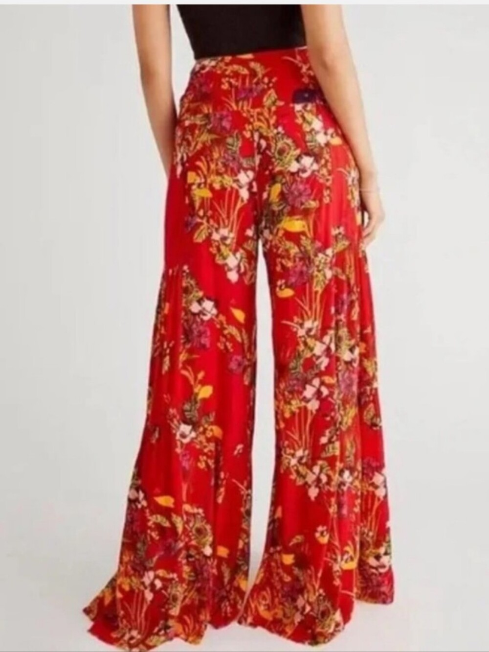 Free People FP One Aloha printed wide-leg Flowy pants Red Tropical Floral L - Picture 8 of 11